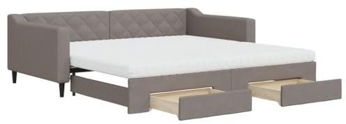 vidaXL Tagesbett, Sofabett Ausziehbar mit Schubladen Matratzen, Gästebett Schlafsofa für Schlafzimmer Wohnzimmer, Sofa Ausziehbett, Taupe 100x200cm Stoff
