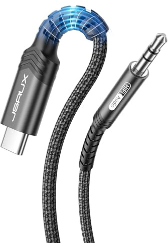 JSAUX USB C auf Klinke AUX Kabel 1M, USB C zu 3,5mm Jack Auto Kopfhörer Adapter Nylon Geflochtene Aux Kabel Kompatibel mit iPhone 16/15 Pro Max, Samsung Galaxy S23/S22/S21 Ultra, Huawei P40-Schwarz