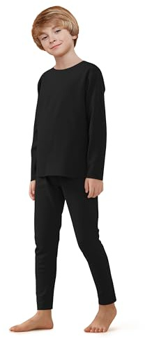 maisite Set di biancheria intima termica per bambini - Unisex biancheria intima funzionale senza cuciture con top a maniche lunghe e mutande, Nero , 150