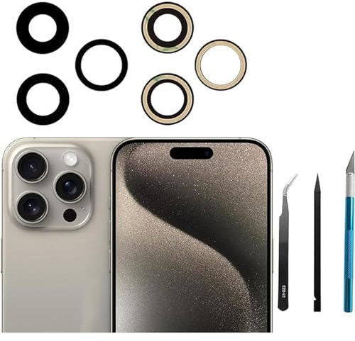 3 Stück 15 Pro Max Rückkamera-Glaslinse Ersatz für iPhone 15 Pro Max Back Rück Kamera Glas Linse Ersatz mit Reparatur-Werkzeug-Kit, Kratzfest und wasserdicht