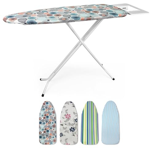 TIENDA EURASIA – Tabla de Planchar | Altura Regulable hasta 85 cm | Surtido de Estampados | Tablero 97cmx33cm, Patas Antideslizantes | Funda de Algodón y Poliéster | Estampados Aleatorios