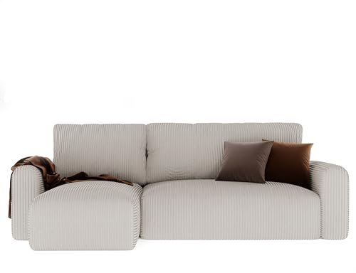 GREKPOL Ecksofa Jobo Stoff Couch Sofa mit Schlaffunktion und Bettkasten Schlafsofa Polsterecke Couchgarnitur Ecke Bettcouch Wellenfeder - Universal (Poso 100 Beige)