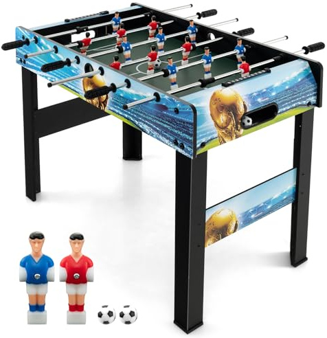 GYMAX Football Table, 37’’ Wooden Foosball Table with Removable Legs, 14 Football Players, 2 Footballs & 2 Manual Scorers, Freestanding Table Top Soccer Game for Kids Teens Adults