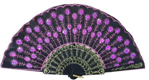 PRETYZOOM Faltbarer Handfächer Mit Gestickten Pailletten Leichter Chinesischer Stoff Fächer Für Tanzaufführungen Bühnenshows Und Heiße Sommertage Kompakt Und Tragbar 16.93X9.06In