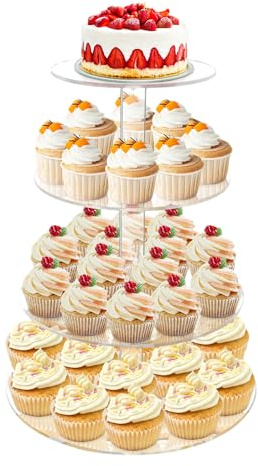 LoveDisplay Cupcake Stand, 4 Tier Cupcake Stand for 50 Cupcakes, Round Tiered Cupcake Tower, Clear Acrylic Cupcake Holder, Dessert Stands for Party, Wedding, Birthday, Baby Shower, Halloween