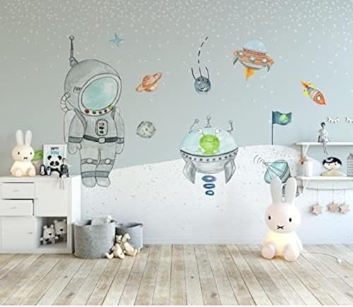 XLMING Handbemaltes Cartoon Weltraum Planet Rakete Kinderzimmer 3D Tapete Wohnzimmer Sofa Schlafzimmer Esszimmer Home Dekoration Wand-200cm×140cm