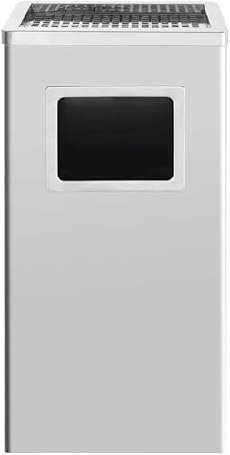 HUOLE Cenicero de Pie Rectangular para Exteriores de Acero- Cenicero Exterior con Papelera Extraíble. Papelera con Rejilla para Apagar Cigarrillos. 35L-24 * 24 * 60 cm-1 ud.-plata