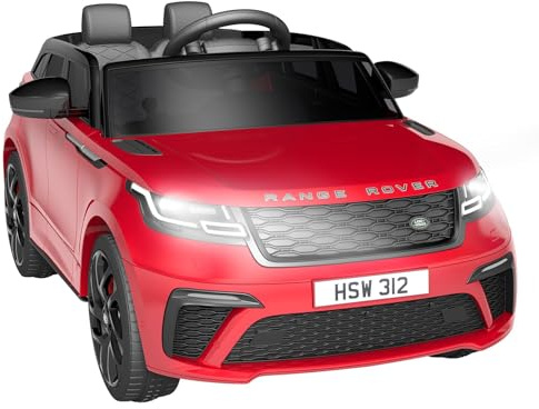 Elektrisk bil för barn, Land Rover med licens 12 V elbil för barn med fjärrkontroll, musik, tidig utbildning, USB, Tf, Mp3, elektrisk barnbil för från 3 år (röd)
