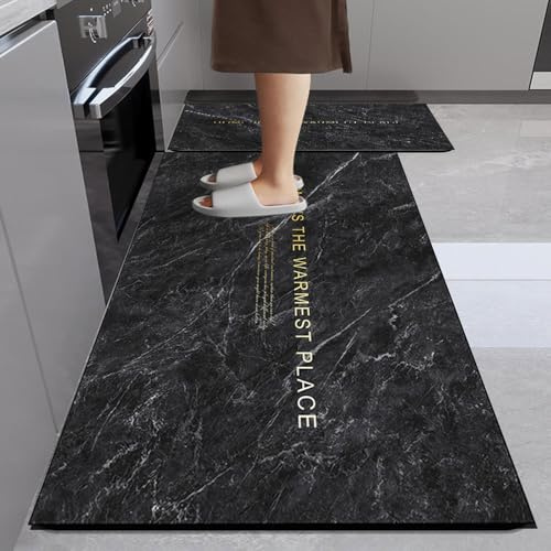 Hixingo Cuisine Antidérapant, Diatomite Tapis de Bain et Vaisselle (60x150cm, Marbre Noir)tapis