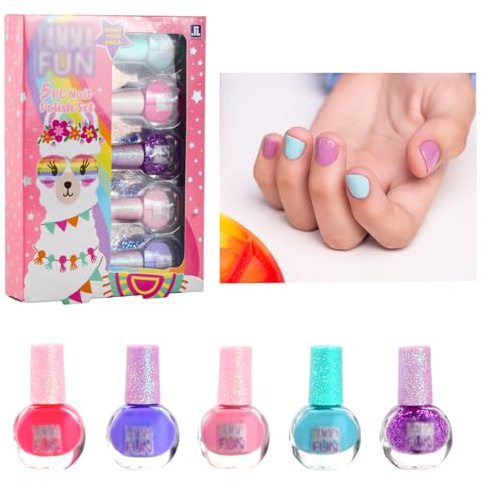 Kinder Nagellack Set, Ungiftig Schnell Trocknende Peel-off Nagellack für Kinder, Glitzer Nagellack Set für Mädchen, 5-Farbiger Kindernagellack für Geburtstagsgeschenke DIY Nail Salon