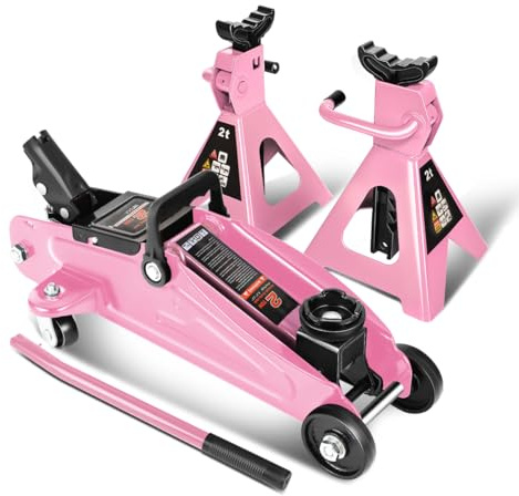 Auto Dynasty 2 Ton Floor Jack with Jack Stands, Heavy Duty Steel Hydraulic Racing Floor Jack with Single Piston Quick Lift Pump, Hydraulic Trolley Service Car Jack, Pink