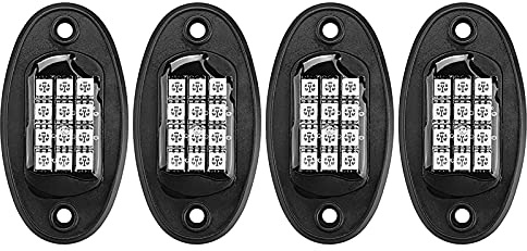 Wireless 4 Pezzi LED RGB Lampeggianti a più Colori Rock Light Sottoscocca, Basso Consumo e Lunga Durata, Diversi Effetti di Luce RGB e Strobo Disponibili, Compatto e Leggero con