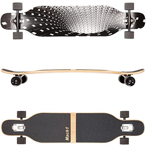 Mach1 Bambus Ahornholz Longboard mit Keramik Kugellager - Drop Through Cruiser Komplettboard Skateboard (Black Hole)