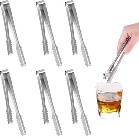 6 Pack Stainless Steel Ice Tongs Sugar Cube Serving Tongs Small Kitchen Tongs for Party Coffee Kitchen