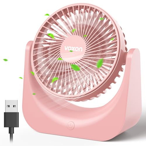 VOXON USB Tischventilator, Mini Ventilator mit 5 Geschwindigkeiten, Ventilator Leise, Usb Fan Klein mit 1,5M Langem Kabel, Tragbarer Usb Lüfter für Desktop Büro Zuhause Schlafzimmer, KEINE BATTERIE