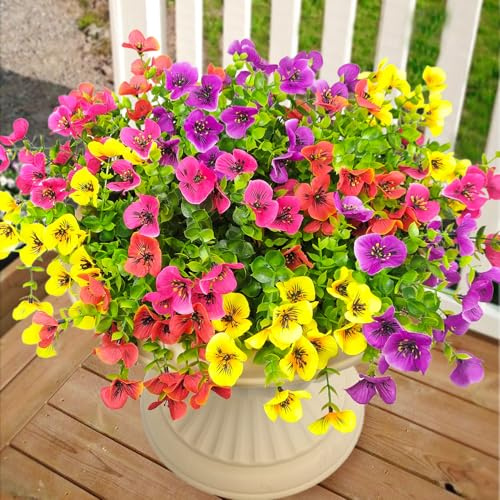 Mutcolor Pansies Artificial Flowers for Outdoors 12 Bundles Fake Silk Pansy Faux Plastic Plants UV Resistant for Home Outside Garden Planter Front Door Porch Yard Patio Decor (Multicolor)
