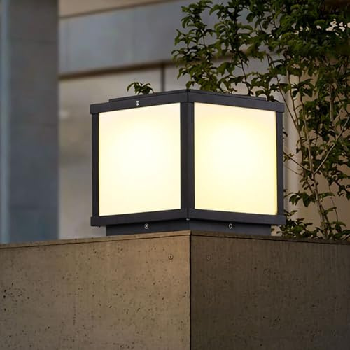 Columna de luz solar para exteriores con carcasa de aluminio impermeable para jardín, entrada, patio, pilar cuadrado negro, valla, cubierta, luz de poste