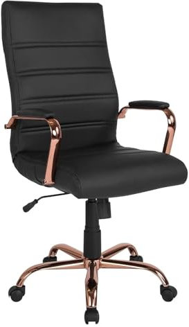 Bürostuhl mit hoher Rückenlehne, Leder, weich, Bürostuhl, Computeraufgabe, Schreibtischstuhl mit Chromrahmen, Drehsessel für Büro, Weiß (Schwarz B)