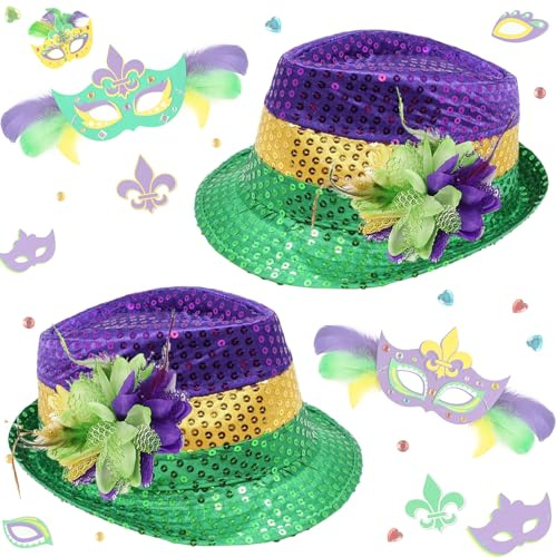 Bdecoll 2Pack Karnevals Oktoberfest Hüte Karneval Herren Karneval-cowboyhüte Mardi Gras Kopfschmuck Mardi-gras-ball-kappe Karnevalshüte Für Karnevals-kopfbedeckungen Für Frauen Grüner Fedora-hut Tuch