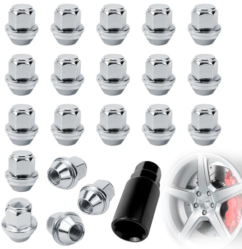 UVVRUR 20 Stück Radmuttern Radmutterkappen Chrom Schrauben Kappen Geschlossen Kegelbund 60° Radmuttern M12x15 für die meisten Ford Fiesta Focus Fusion (B-M12X1.5,Silber)