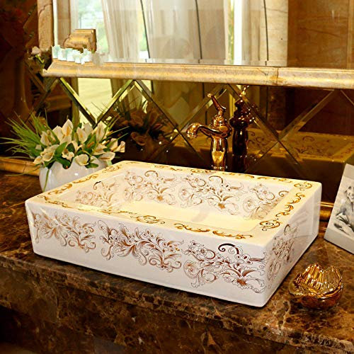 WOTZOV Lavabo de Salle de Bain, Vasque à Poser Art en céramique Vasque de Salle de Bain à Poser Vasque à Poser Vasque à Poser Vasque à Poser rectangulaire Vasque à Poser