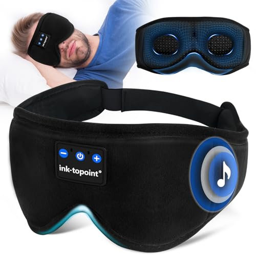 ink-topoint 3D Bluetooth Sleep Mask Headphones | 16H Battery | Comfortable for Side Sleepers | Ultimate Eye Mask Headphone, Sleep Headphones, 100% Blockout Bluetooth Sleep Mask for Men Women
