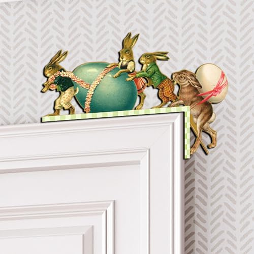Osterdeko Türdekoratione Holz Lustige Osterhasen Türrahmen Deko Ostern Geschenk Ostern Türeckendekoration Holz Türdekoration Kaninchen Ostern Tür Eckdeko Frühlingsdeko Rahmen (d-Khaki, One Size)