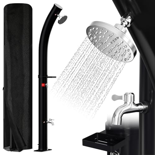Eulenke Solardusche Bogen Gartendusche 20 Liter max. 60°C mit Schutzhaube, Duschkopf 360° und Wasserhahn, Gartenschlauch Anschluss Camping Pooldusche Gartendusche