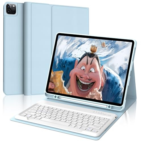 FOGARI Funda con teclado para iPad Pro de 12,9 pulgadas (6ª, 5, 4ª y 3ª generación), disposición alemana QWERTZ, teclado magnético extraíble con Bluetooth para iPad 12.9 2022/2021/2020/2018, azul