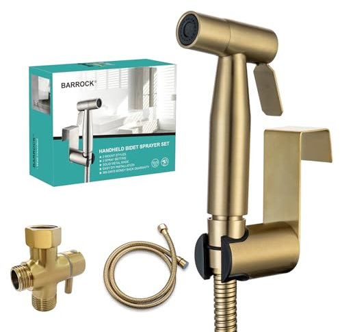 BARROCK Bidet Sprayer for Toilet, Handheld Jet Spray for Existing Toilets with Bidet Hose, Adjustable Water Pressure Muslim Shower, Stainless Steel Cloth Diaper/Feminine Wash Sprayer Brushed Gold