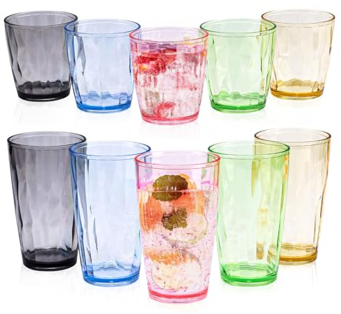 Vasos de plástico, 5 unidades de 500 ml y 5 vasos reutilizables de 330 ml, vasos irrompibles, coloridos recipientes de agua potable para fiestas, hogar, camping, regalos, lavavajillas, seguro y libre