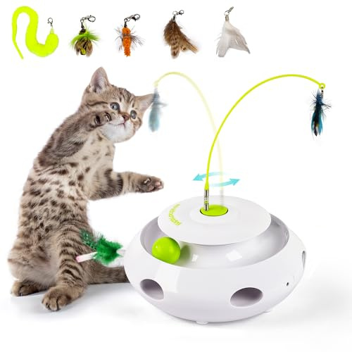 ALL FOR PAWS 3-in-1 Interaktives Katzen-Spielset, Automatisches interaktives Spielzeug für Wohnungskatzen, Bewegungsaktiviertes Kätzchen-Spielzeug mit Zubehör