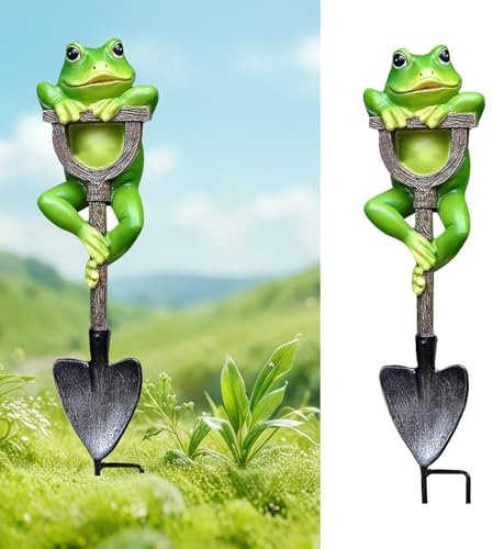 Norhogo 1 styck groddekoration, groda dekoration, trädgård, groda med spade, grodfigur, dekoration för trädgårdslandskap, trädgårdsdekoration för utomhusfigurer, växtdekor för gård gräsmatta uteplats