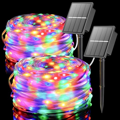 SOLARBABY Lot de 2 Guirlande Lumineuse Exterieur Solaire,12m 100 LED Multicolore Noël Guirlande Lumineuse Solaire Étanche 8 Modes Guirlande Solar Pour Cour Fête Jardin Noël Décoration Exterieur