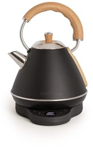 CREATE/KETTLE RETRO PRO/Hervidor eléctrico de 1 L con control de temperatura negro/Sistema de auto - apagado, ebullición rápida, base antideslizante, panel transparente, 1200W