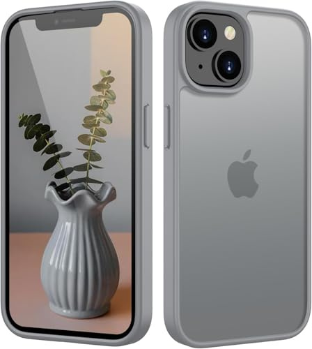 HGH Matt Hülle für iPhone 13/14 6,1 Zoll, Titan Grau | [Militärschutz] Schutzhülle Samtige Touch Matt Anti-Kratzen, Durchscheinende Rückseite Anti-Fingerabdruck