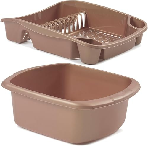 Your Choice Fashion Plastic Dish Drainer and Rectengular Bowl (set of 2) Silver Grey Plate Holders Organizer Dish Storage Dying Rack for Kitchen Counter Cabinet Cupboard (Rose Gold)