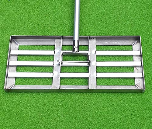 Rastrello livellatore per prato da golf, in acciaio inox, con manico lungo per un facile livellamento del terreno e dello sporco, ideale per cortile e classificazione