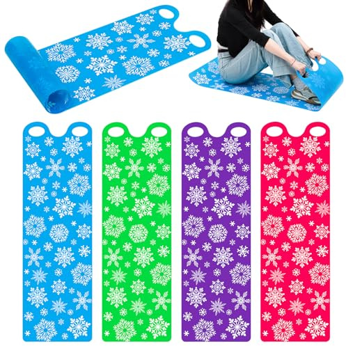 Leyndo 4 Pcs 54 Large Snow Sled for Adults Flexible Flying Carpet Snowflake Slider Mat Sledding Equipment Snow Lightweight Roll up Snowboard for Christmas Winter Ski Outdoor (Mixed Colors)