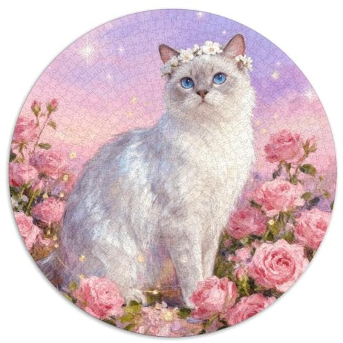 Puzzle Chat Chartreux 1000 Pièces pour Adultes Et Enfants, Jeu-éduChatif, Casse-tête Buisson de Roses Roses, DéCoration, Cadeau Enfant 1000pcs (67.5x67.5cm)