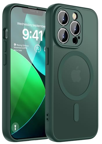 KPPIT Magnetisch für iPhone 13 Pro Max Hülle Kompatibel für Magsafe,[Militärnorm Schutz Handyhülle] Durchscheinende Matt Kratzfeste Rückseite Schutzhülle Hülle für iPhone 13 Pro Max Case,Dunkelgrün