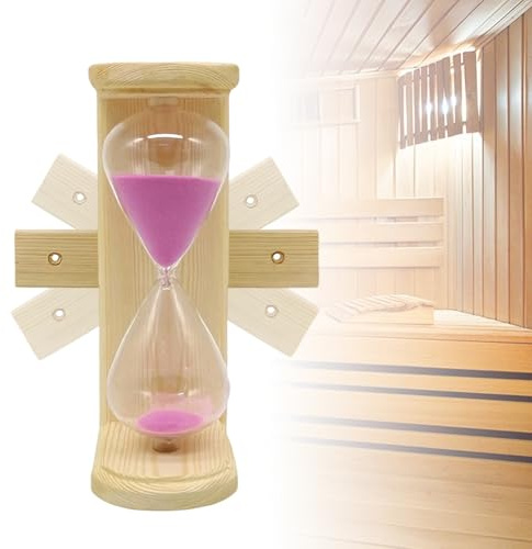 15-Minute Wooden Sauna Timer Hourglass Sand Clock for Bathhouse or Steam Room, Heat-Tolerant Wood Frame Compact Rose Pink Finish