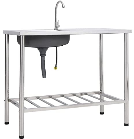 Fregadero De Camping De Acero Inoxidable con Cubeta Profunda y Escurridor, Resistente y Fácil De Limpiar, kitchen sink, Fregadero Bajo Encimera, Plata, 100x50x15 cm