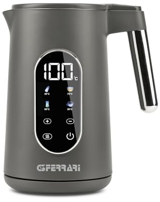 G3 Ferrari G10205 Bouilloire Tisanière Tech, 1,7 L, 4 programmes préréglés, écran tactile, température réglable, base rotative à 360°, thé matcha, thé blanc, infusions, Gris