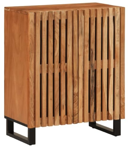 Frdhee Armoire ménager à porte battante, buffet, 60 x 34 x 75 cm, bois massif d'acacia, armoire pour bureau, garage, design moderne, facile à entretenir, facile à monter