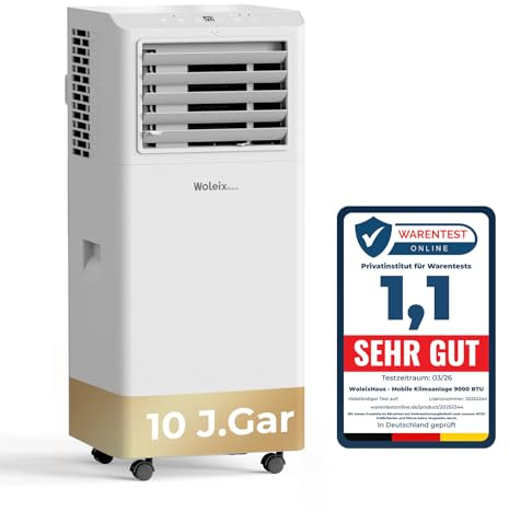 Mobile Klimaanlage 9000 BTU, Klimaanlage Mobil mit Abluftschlauch, Mobiles Klimagerät leise 65dB, mit Timer