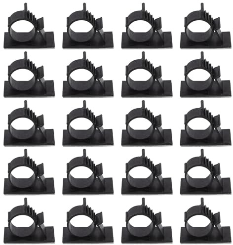 Hoement 50pcs Large Black Adhesive Hose Clamps Pipe Clips with Reinforced Mounts for Fixing Water Pipes Cables and Tubes Self-Adhesive Support Clamps for Plumbing and Wire Management