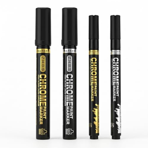 Snugcore 4PCS Chrome Liquid Metal Pens, 2 Gold & 2 Silver Metallic Pens, Permanent Markers for Metal Wood Glass Craft Projects, Durable and Smooth Writing