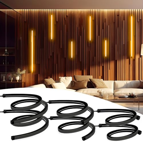 SHUNLEE 6 Rollen Schwarzer Neon LED für Akustikpaneele, WiFi 2700K Warmweiß LED Streifen für Akustikpaneele Beleuchtung, Flexible Neon Silikon für Akustik Panel, Wandpaneele (50cm*2+70cm*2+110cm*2)