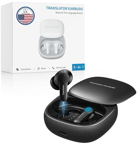 Anfier M3 KI Übersetzer Kopfhörer 144 Online Sprachen & Akzente Echtzeit Sprachübersetzer, 3-in-1 Two-Way AI Translator Earbuds 4 Modi mit App for iOS Android, Kopfhörer Übersetzer Wirtschaft Schwarz